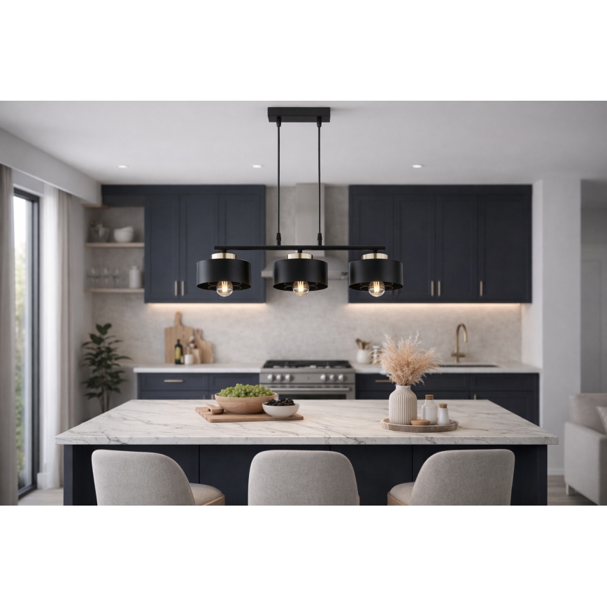 Brilagi - Hänglampa med kabel SPRING 3xE27/60W/230V svart/guld