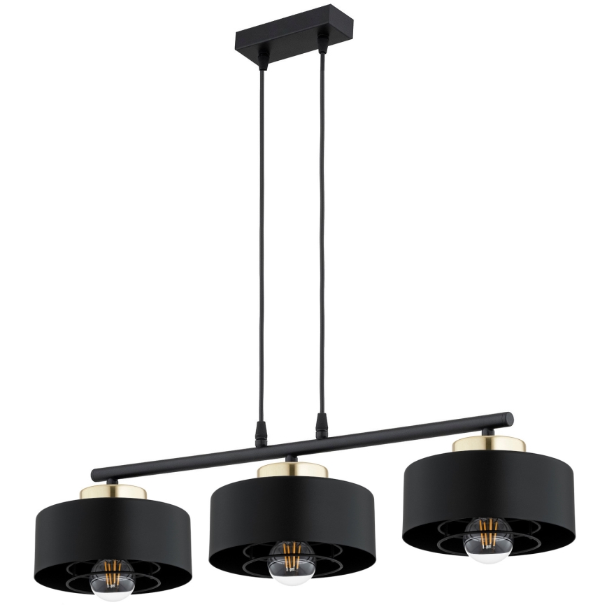 Brilagi - Hänglampa med kabel SPRING 3xE27/60W/230V svart/guld
