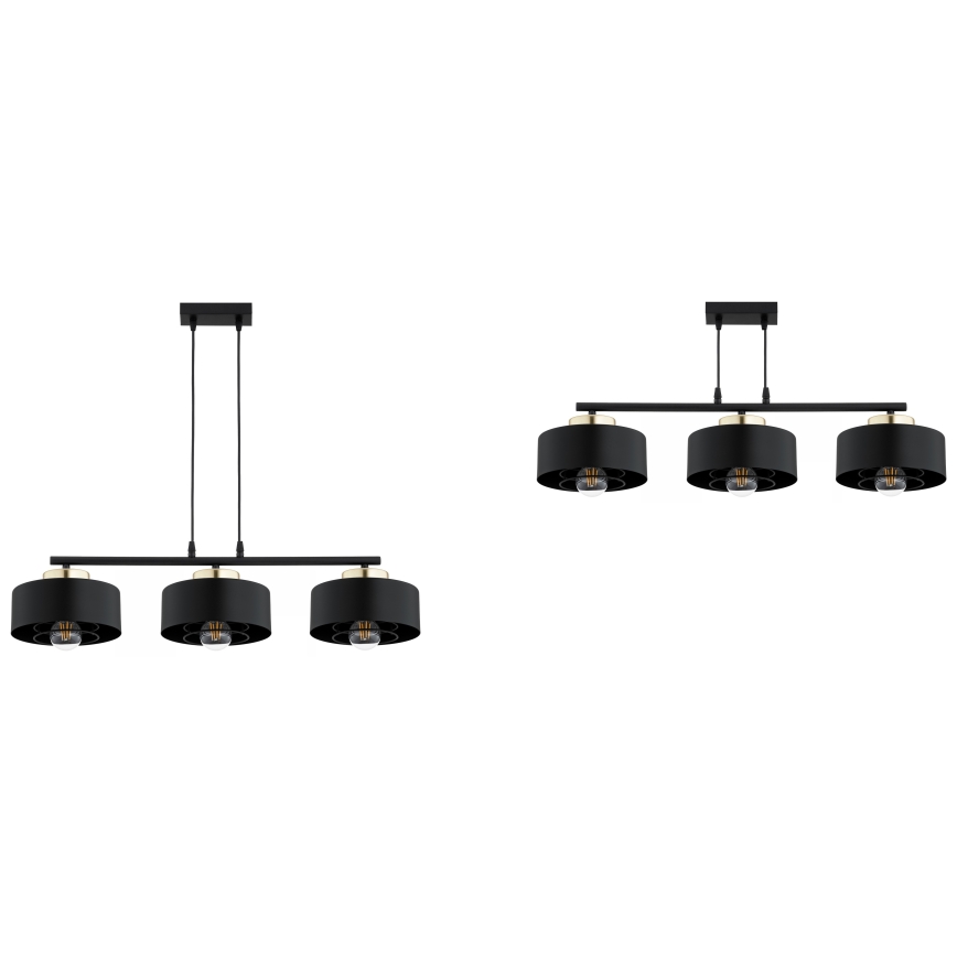 Brilagi - Hänglampa med kabel SPRING 3xE27/60W/230V svart/guld