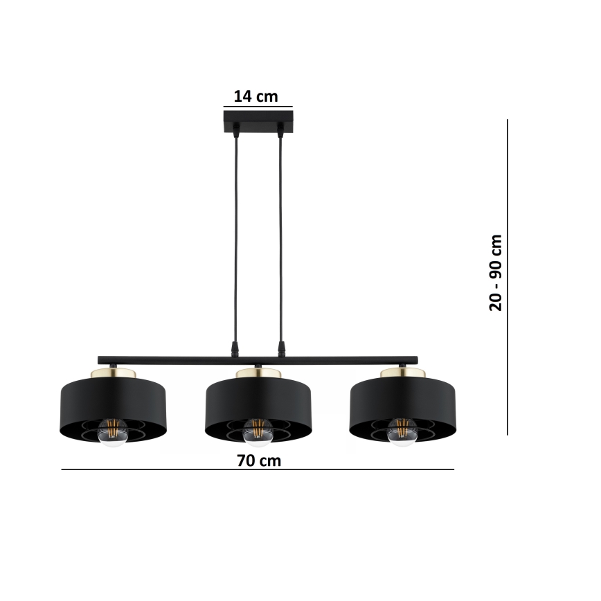 Brilagi - Hänglampa med kabel SPRING 3xE27/60W/230V svart/guld