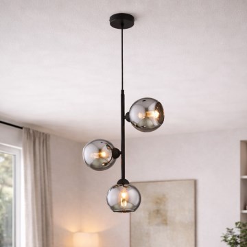 Brilagi - Hänglampa med sladd 3xE27/60W/230V svart/rökgrå