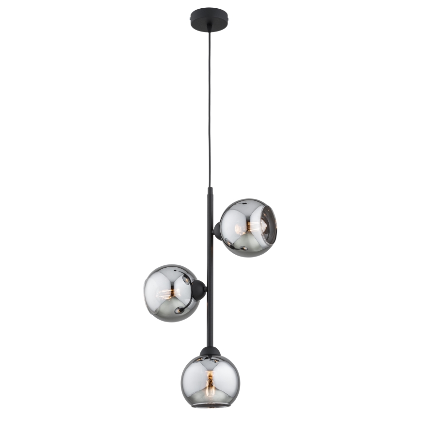 Brilagi - Hänglampa med sladd 3xE27/60W/230V svart/rökgrå