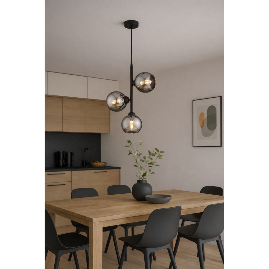 Brilagi - Hänglampa med sladd 3xE27/60W/230V svart/rökgrå