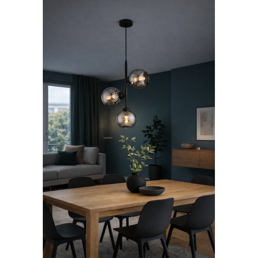 Brilagi - Hänglampa med sladd 3xE27/60W/230V svart/rökgrå