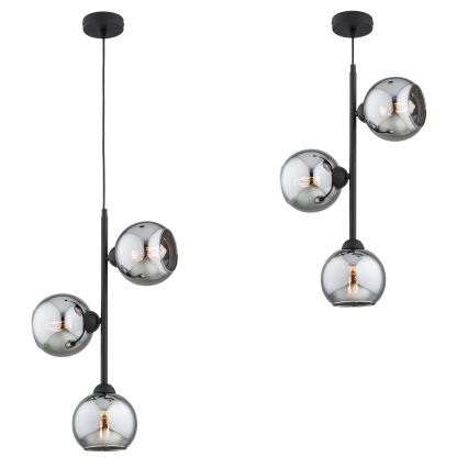 Brilagi - Hänglampa med sladd 3xE27/60W/230V svart/rökgrå