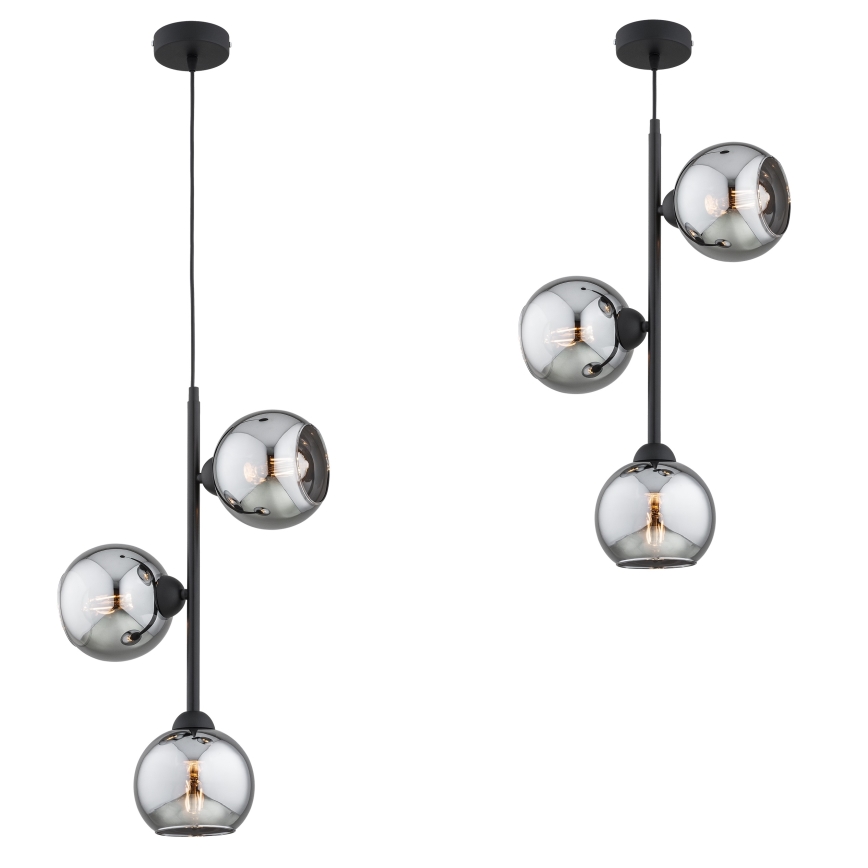 Brilagi - Hänglampa med sladd 3xE27/60W/230V svart/rökgrå