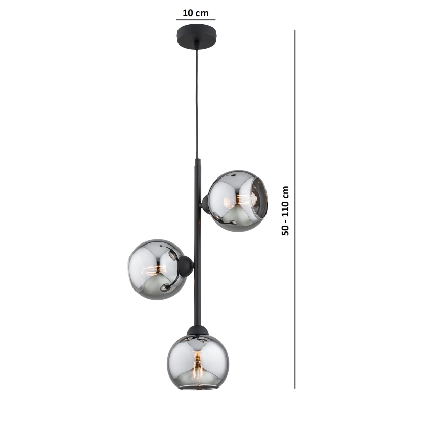 Brilagi - Hänglampa med sladd 3xE27/60W/230V svart/rökgrå
