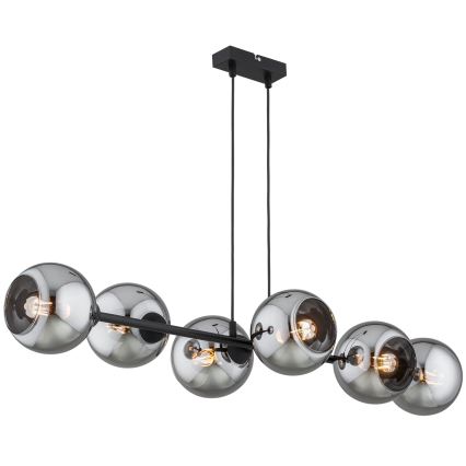 Brilagi - Hänglampa med vajer DIOR 6xE27/60W/230V svart/rökgrå