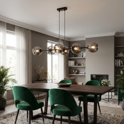 Brilagi - Hänglampa med vajer DIOR 6xE27/60W/230V svart/rökgrå