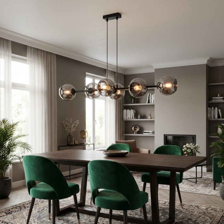 Brilagi - Hänglampa med vajer DIOR 6xE27/60W/230V svart/rökgrå