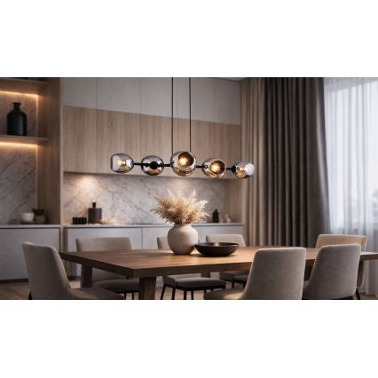 Brilagi - Hänglampa med vajer DIOR 6xE27/60W/230V svart/rökgrå