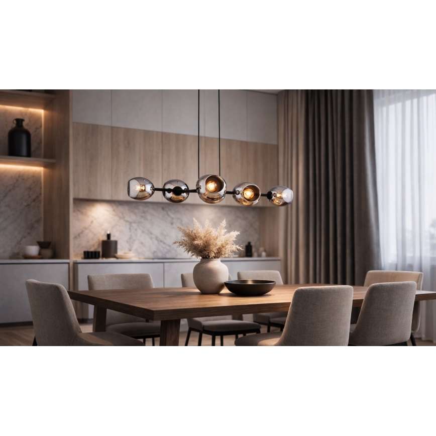 Brilagi - Hänglampa med vajer DIOR 6xE27/60W/230V svart/rökgrå