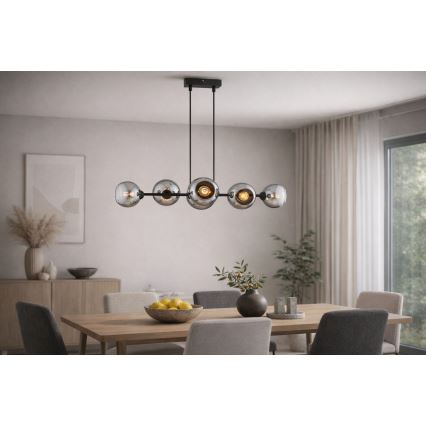 Brilagi - Hänglampa med vajer DIOR 6xE27/60W/230V svart/rökgrå