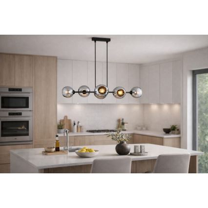 Brilagi - Hänglampa med vajer DIOR 6xE27/60W/230V svart/rökgrå