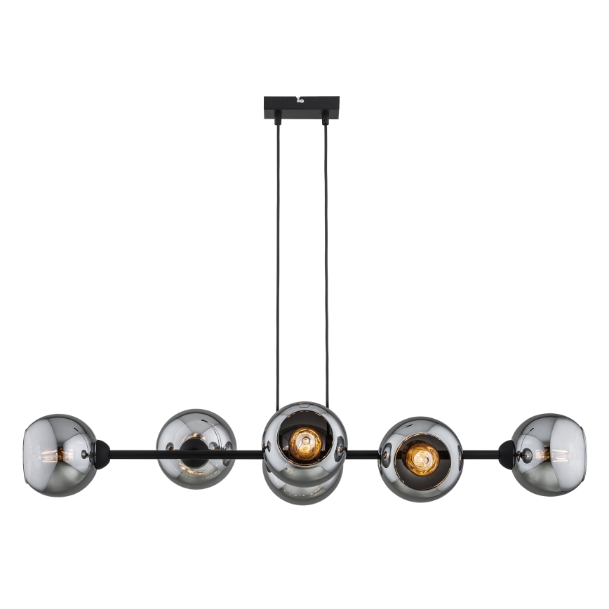 Brilagi - Hänglampa med vajer DIOR 6xE27/60W/230V svart/rökgrå