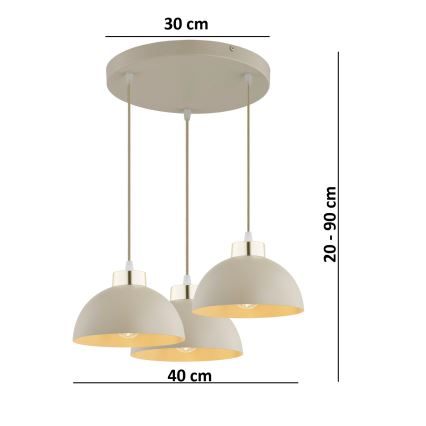 Brilagi - Hänglampa på kabel MOON 3xE27/60W/230V beige/guld