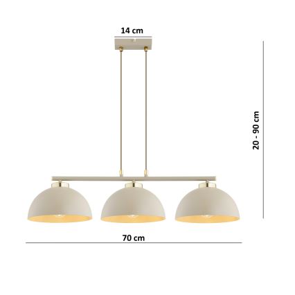 Brilagi - Hänglampa på kabel MOON 3xE27/60W/230V beige/guld