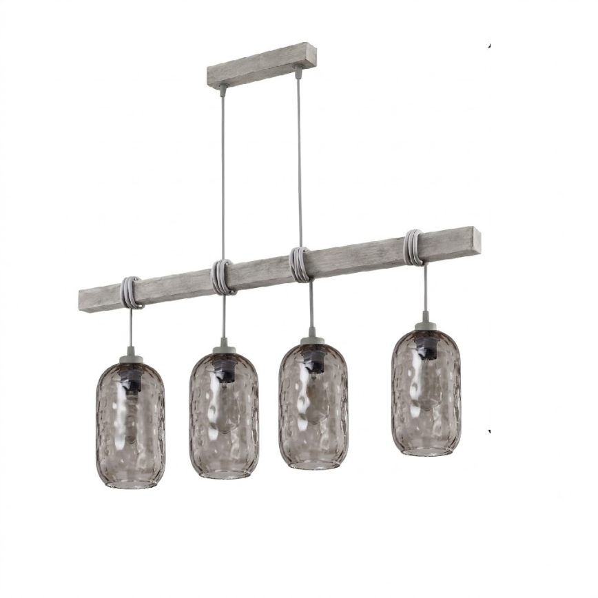 BRILAGI - Hänglampa på vajer WOOD GLASS 4xE27/60W/230V tall/grå/rökgrå