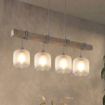 BRILAGI - Hänglampa på sladd WOOD GLASS 4xE27/60W/230V furu/grå/vit