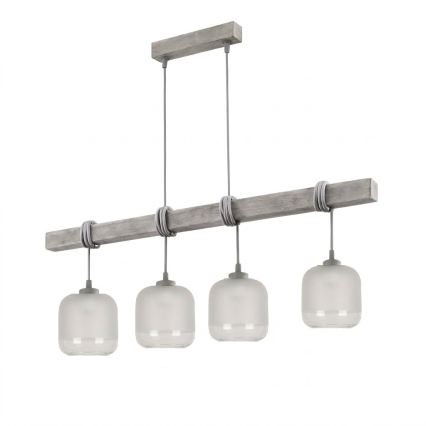 BRILAGI - Hänglampa på sladd WOOD GLASS 4xE27/60W/230V furu/grå/vit