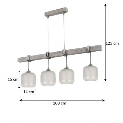 BRILAGI - Hänglampa på sladd WOOD GLASS 4xE27/60W/230V furu/grå/vit