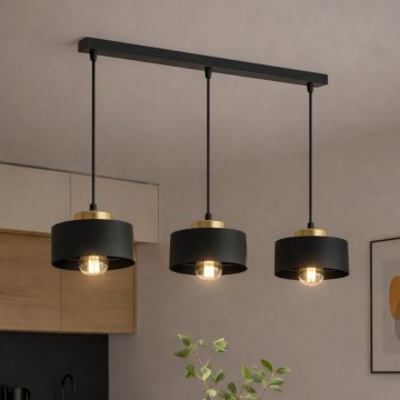 Brilagi - Hänglampa på vajer SPRING 3xE27/60W/230V svart/guld