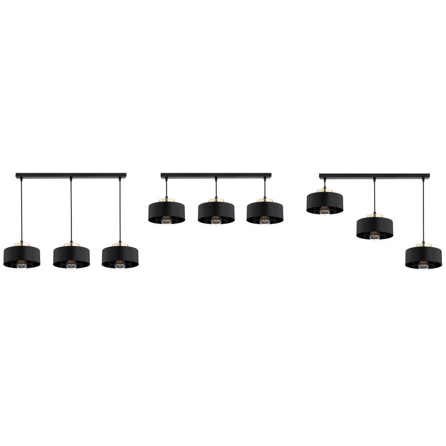 Brilagi - Hänglampa på vajer SPRING 3xE27/60W/230V svart/guld