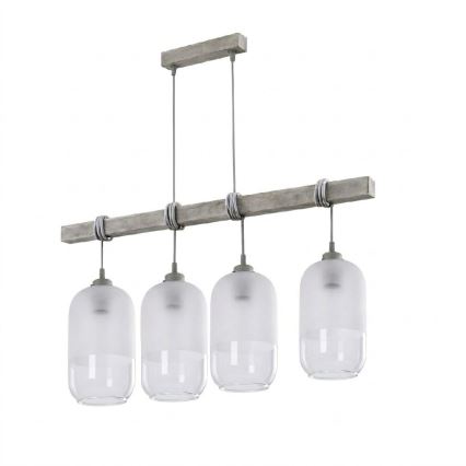 BRILAGI - Hänglampa på vajer WOOD GLASS 4xE27/60W/230V furu/grå/vit