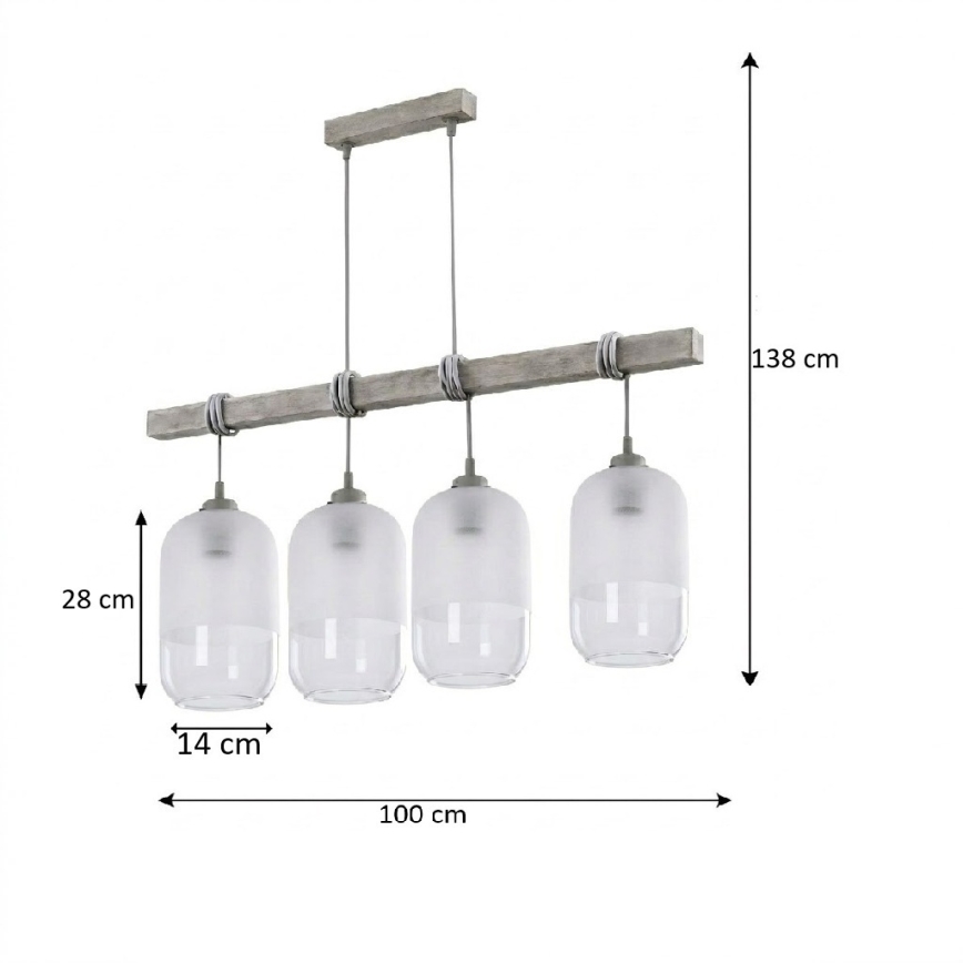 BRILAGI - Hänglampa på vajer WOOD GLASS 4xE27/60W/230V furu/grå/vit