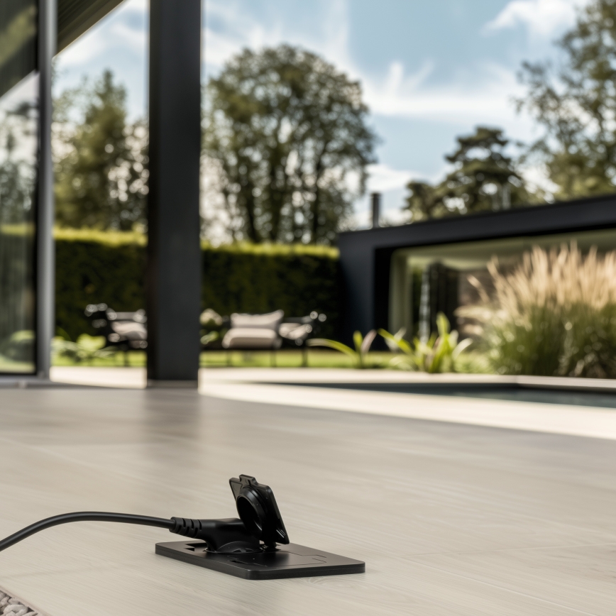 Brilagi - Infällt golvuttag för utomhusbruk, dubbeluttag, IP55, svart, rektangulärt