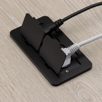 Brilagi - Infällt golvuttag för utomhusbruk, dubbeluttag, IP55, svart, rektangulärt