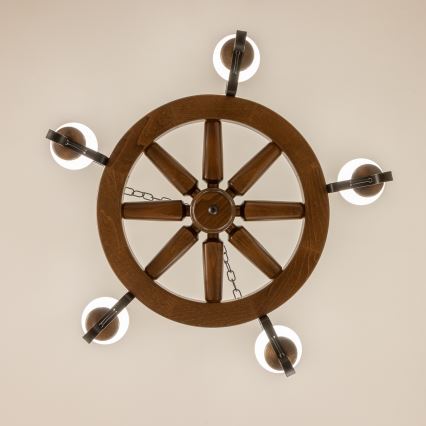 Brilagi - Kedjehängd taklampa ROATA 5xE14/40W/230V Ø 70 cm bok/valnöt