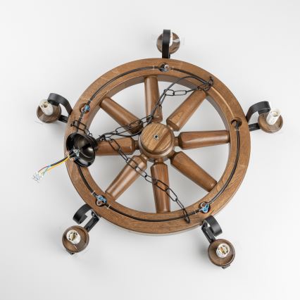 Brilagi - Kedjehängd taklampa ROATA 5xE14/40W/230V Ø 70 cm bok/valnöt