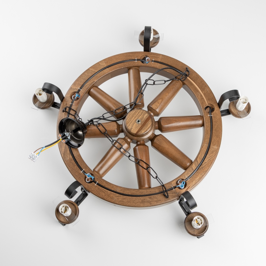 Brilagi - Kedjehängd taklampa ROATA 5xE14/40W/230V Ø 70 cm bok/valnöt