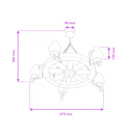 Brilagi - Kedjehängd taklampa ROATA 5xE14/40W/230V Ø 70 cm bok/valnöt