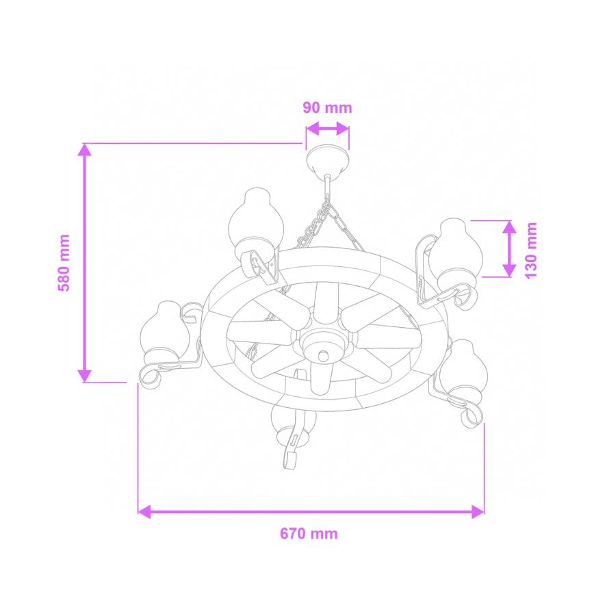 Brilagi - Kedjehängd taklampa ROATA 5xE14/40W/230V Ø 70 cm bok/valnöt
