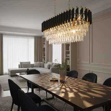 Brilagi - Kedjeupphängd ljuskrona ECLIPSE 10xE14/10W/230V 78x28 cm svart/guld