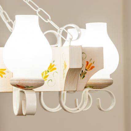 Brilagi - Kedjeupphängd ljuskrona QUEEN 8xE14/40W/230V bok/krämvit