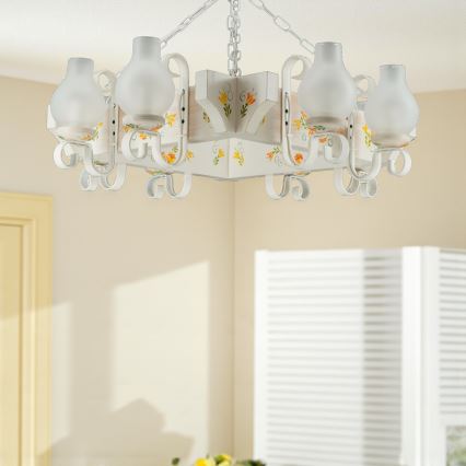 Brilagi - Kedjeupphängd ljuskrona QUEEN 8xE14/40W/230V bok/krämvit