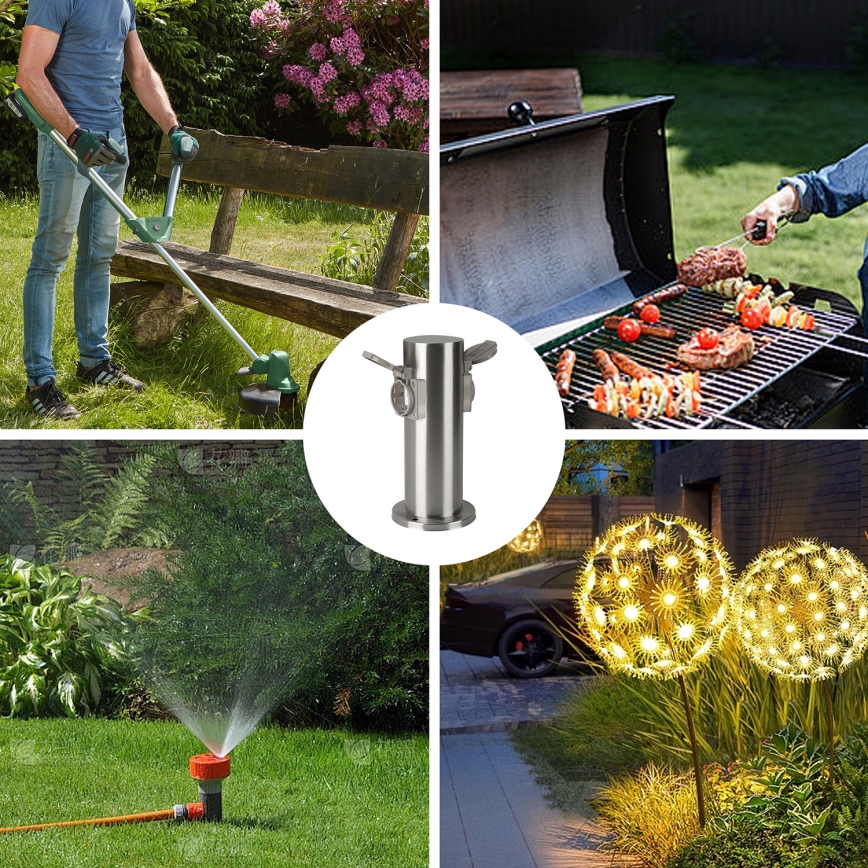 Brilagi - Kolumn med eluttag för utomhusbruk PILLAR 2Z SCHUKO 230V IP44 matt krom