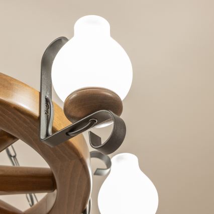 Brilagi - Kronlampa med kedja ROATA 6xE14/40W/230V Ø 70 cm bok/valnöt