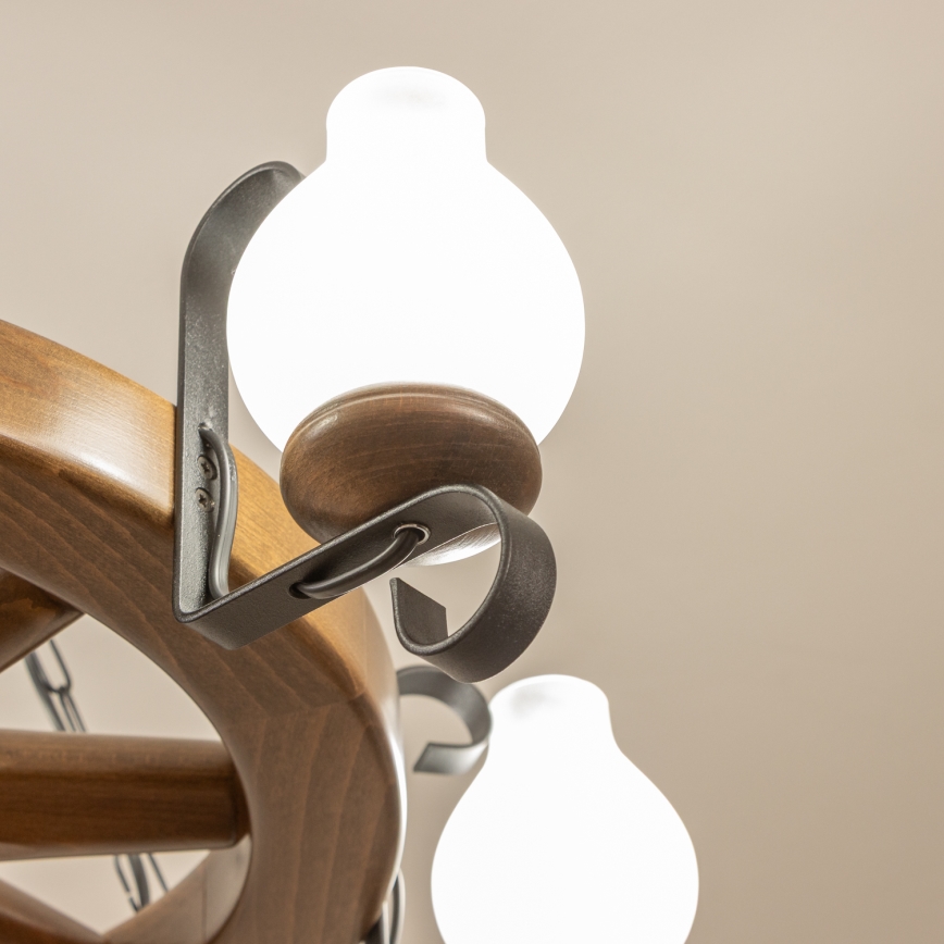 Brilagi - Kronlampa med kedja ROATA 6xE14/40W/230V Ø 70 cm bok/valnöt