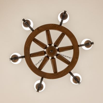 Brilagi - Kronlampa med kedja ROATA 6xE14/40W/230V Ø 70 cm bok/valnöt