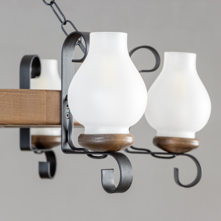 Brilagi - Kronlampa med kedja ROATA 6xE14/40W/230V Ø 70 cm bok/valnöt