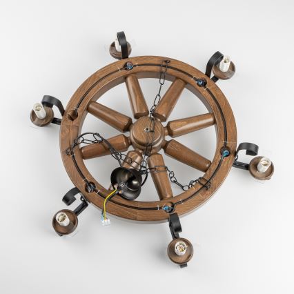 Brilagi - Kronlampa med kedja ROATA 6xE14/40W/230V Ø 70 cm bok/valnöt