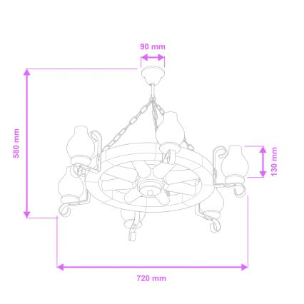 Brilagi - Kronlampa med kedja ROATA 6xE14/40W/230V Ø 70 cm bok/valnöt