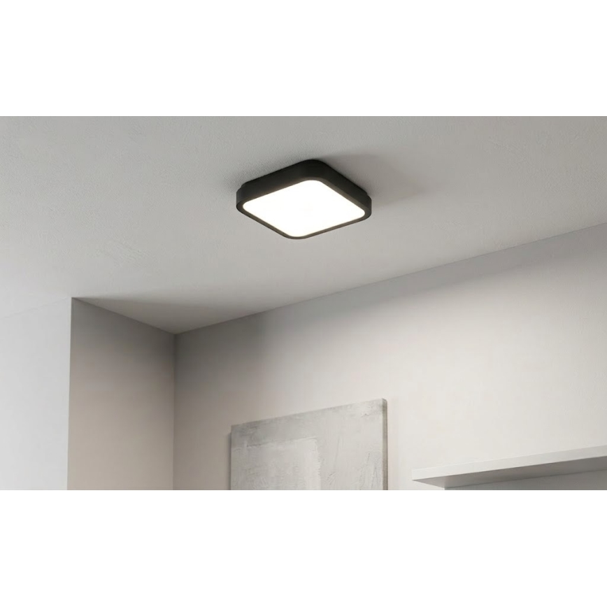 BRILAGI - LED badrumstaklampa med sensor ZENNA LED/12W/230V 24x24 cm IP44 svart + fjärrkontroll