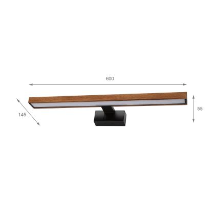 BRILAGI - LED-belysning för badrumsspegel 3-i-1 WOODY MIRROR LED/12W/230V 60 cm IP44 svart/körsbärsek