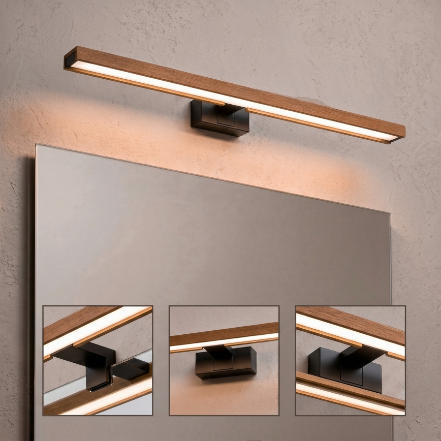 Brilagi - LED Badrumsbelysning för spegeln WOODY MIRROR 3-i-1 LED/15W/230V 80 cm IP44 svart/körsbärsek