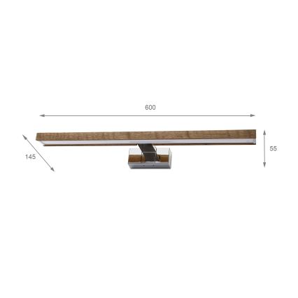 BRILAGI - LED-belysning för badrumsspegel 3-i-1 WOODY MIRROR LED/12W/230V 60 cm IP44 blank krom/ek valnöt